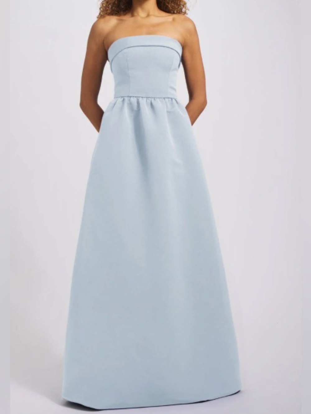 Amsale Strapless Powder Blue A-Line Evening Gown